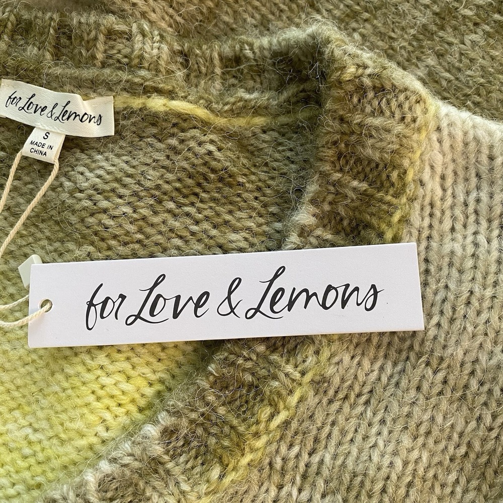 FOR LOVE & LEMONS Sweater Womens S Cropped Twist Sage & Yellow NEW - Picture 3 of 13